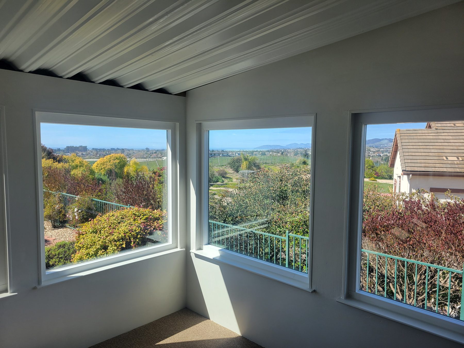 Corner windows taking the full west sun.