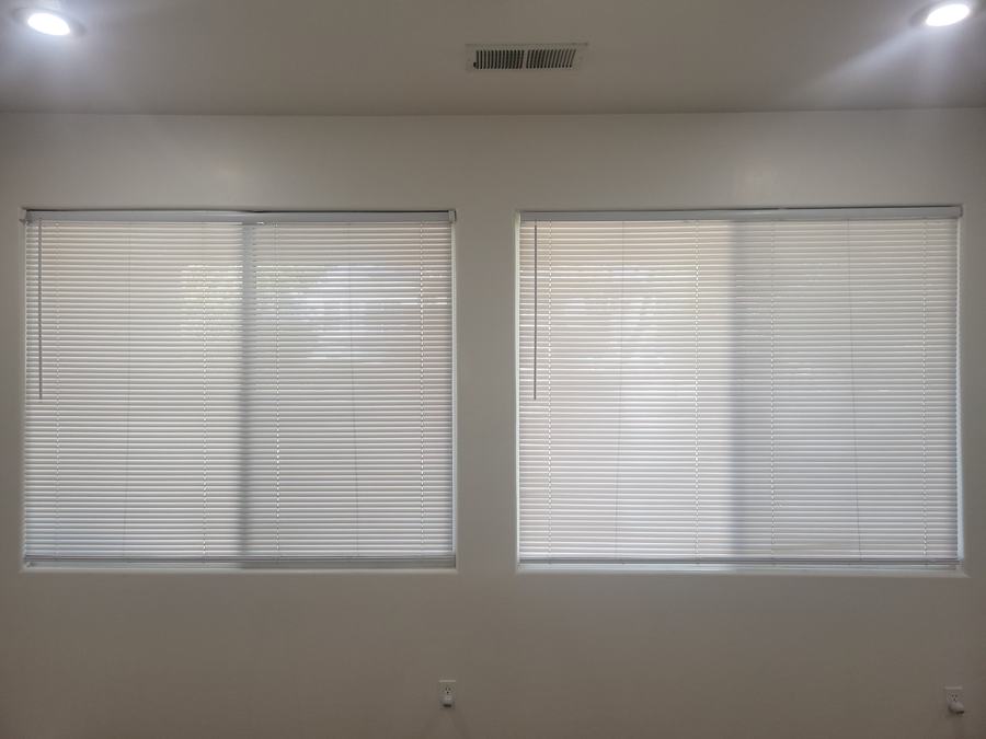 Two windows, blinds set level