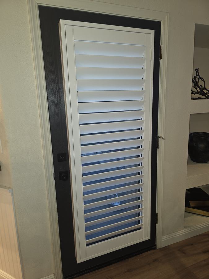 Shutter panel on a black framed door
