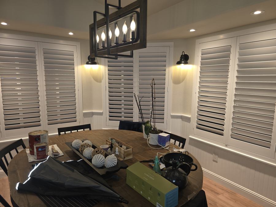Breakfast nook, shutters on three walls