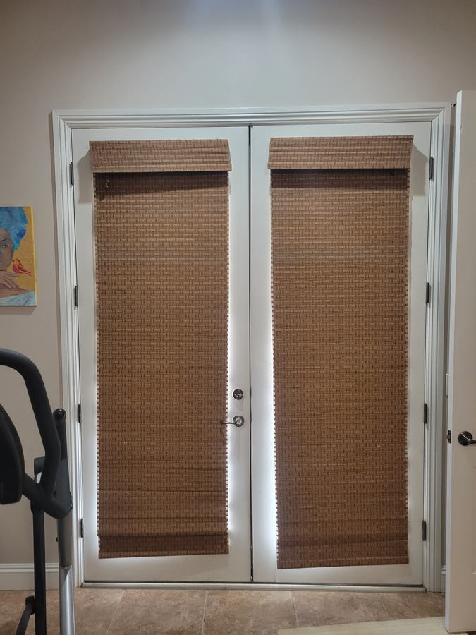 Woven wood shades on French doors